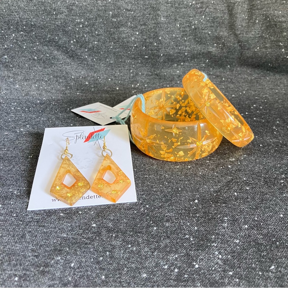 Splendette Gold Foil Bangle & Earring Set